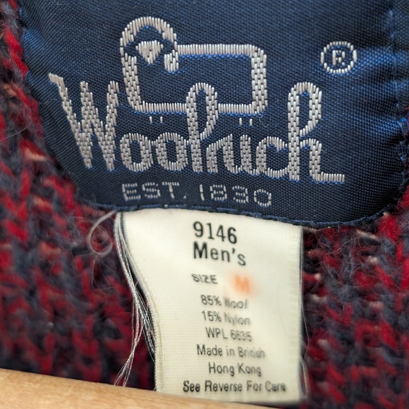 Vintage Woolrich Wooden Button Henley Striped Crewneck Sweater In Red/Navy - Picture 6 of 7